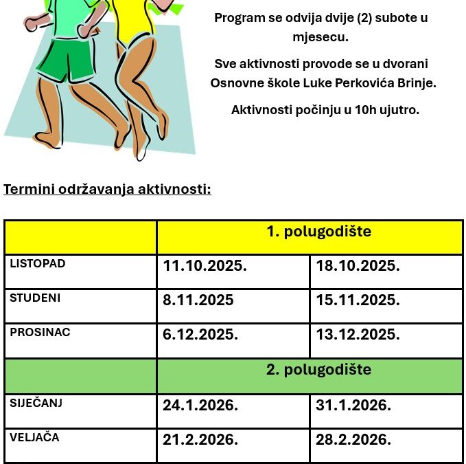 Termini održavanja aktivnosti “Aerobik s tatom, na penale s mamom”
