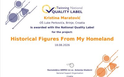 eTwinning projekt Historical Figures From My Homeland nagrađen Nacionalnom oznakom kvalitete